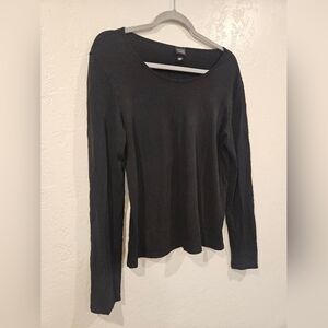 Eileen Fisher Black Long Sleeve Scoop Neck Top Viscose Spandex Womens Size Med